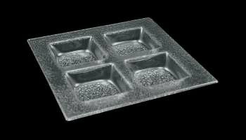 Тарелка квадратная 300*300мм 4-х секционная прозрачное стекло 3D Glassware | 3030-4015-24-003