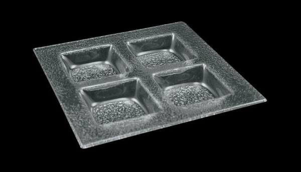 Тарелка квадратная 300*300мм 4-х секционная прозрачное стекло 3D Glassware | 3030-4015-24-003